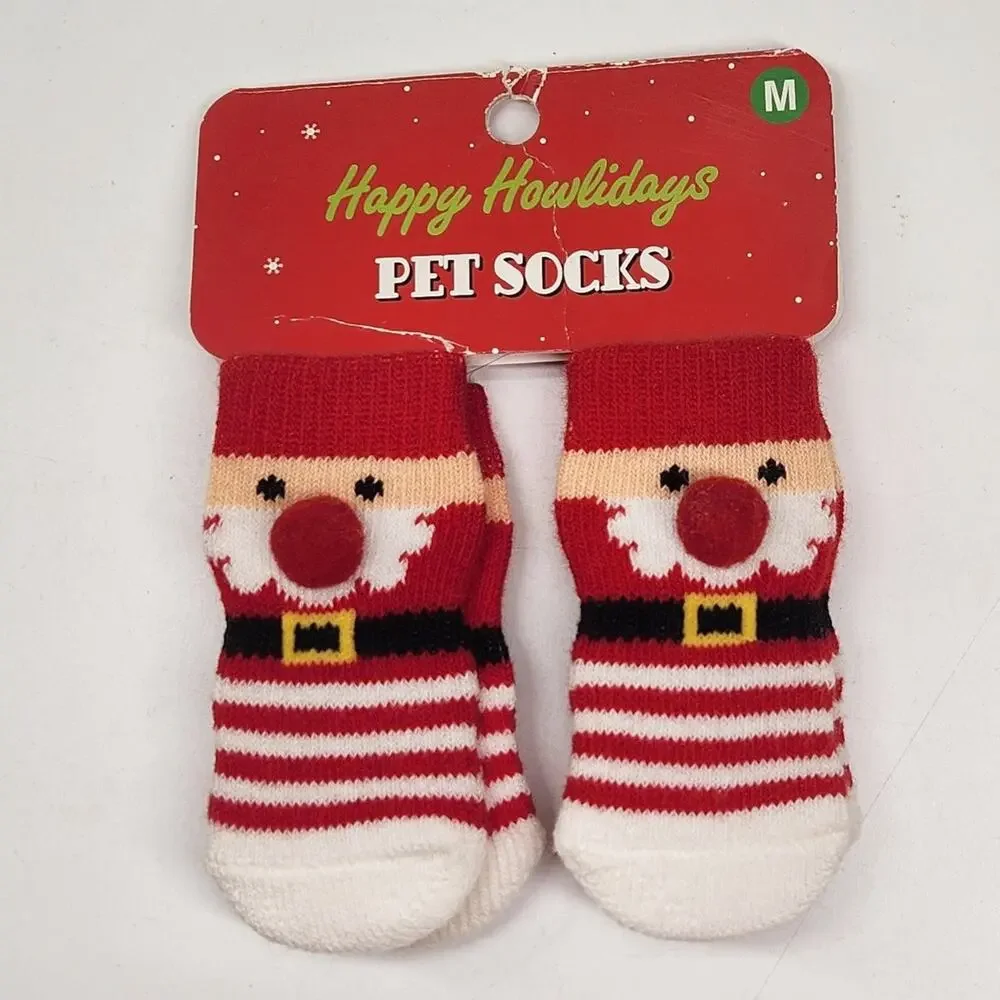 Happy Howlidays Santa Claus Christmas Pet Dog Cat Socks Medium Non-Slip Gift